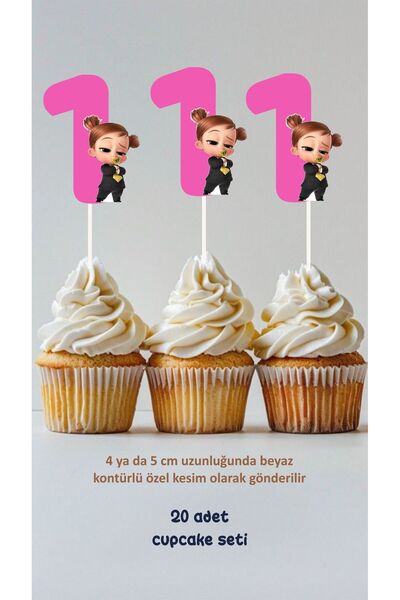 Sinek Kupası Tasarım 1 Year Old Girl Boss Baby Themed Concept Toothpick Cupca...