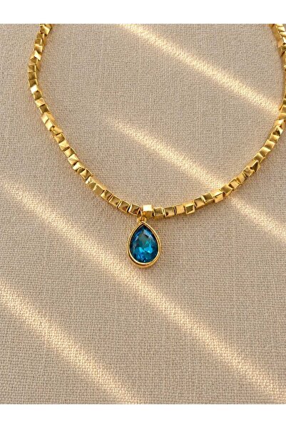 Mope Accessories Blue stone cube necklace