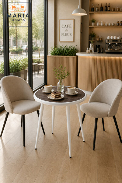 MARIA HOMES Modern Round Dining Table Kitchen Table Wooden Top with White Leg...