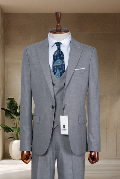 Sergio Ferraro Gray Blazer Jacket-Vest-Pants Suit- Suit