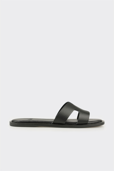 Elle Shoes Siyah Deri Kadın Düz Terlik
