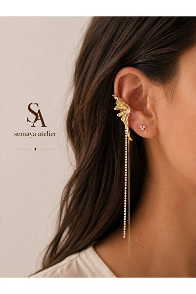 Semaya Atelier Taşlı Özel Seri Kıkırdak Küpe 14K