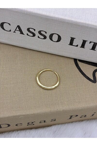 Hedef Bijuteri Gold Color Flat Domed Basic Adjustable Brass Ring T1