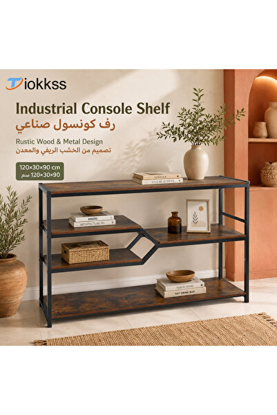 Tiokkss 120cm Industrial Console Table with Multi-Tier Open Storage Shelves, ...