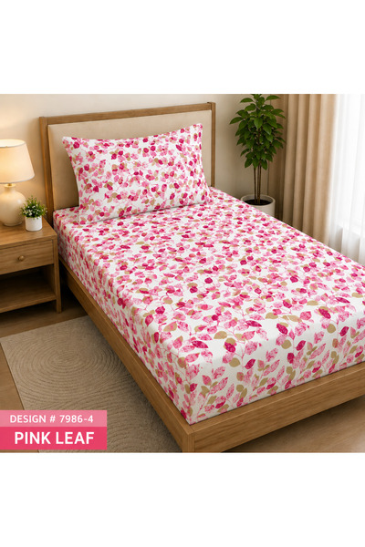 J. STAR Pink Leaf Soft Bedsheet Pink Color, Single Flat Sheet & Pillow Case