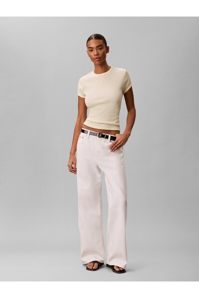 Calvin Klein SS MONOGRAM PATCH SLIM WAFFLE TE KADIN T-SHİRT