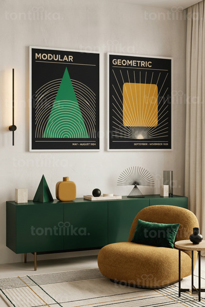 Tontilika Σετ 2 τραπεζιών με ξύλινο πλαίσιο Γεωμετρικού Μοντερνισμού