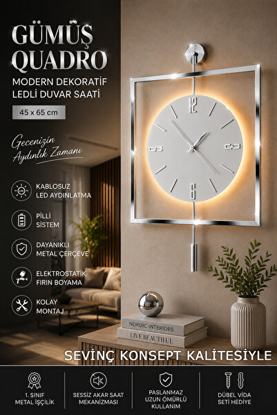 SEVİNÇ KONSEPT Led'li KROM Rengi Quadro Yuvarlak Kristal 45 x 65 cm, Modern D...