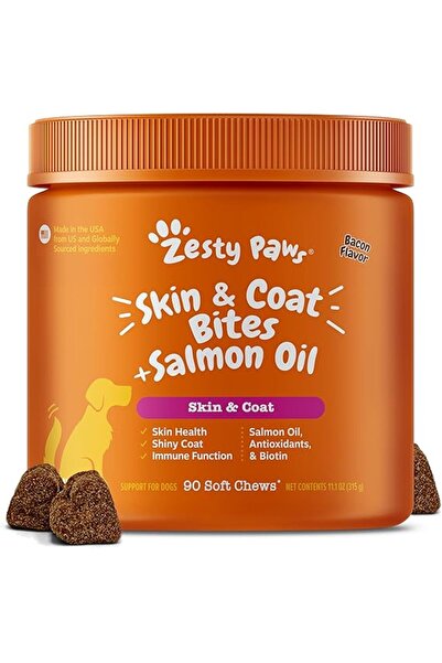 Zesty Paws قطع سمك السلمون بنكهة اللحم المقدد 90 قطعة