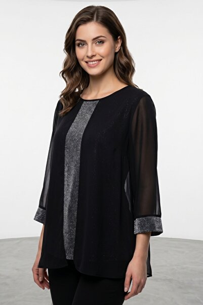 Maya Butik Gümüş Içi Payetli Dışı Ve Kolları Şifon Spor Abiye Bluz - Javelin2...
