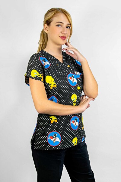 Nur Medikal Giyim Unisex Tweety Patterned Lycra Single Top Uniform Doctor Nur...