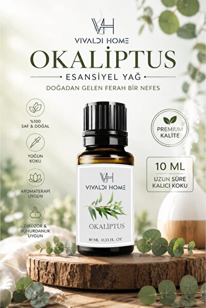 vivaldihome Okaliptus Esansiyel Yağı 10 ML – Saf Aromaterapi Yağı, Buhurdanlı...