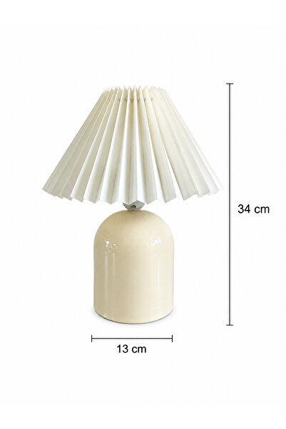 EvLight Feray Krem Metal Gövdeli 34 cm Krem Pileli Abajur