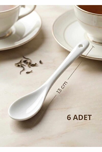 Qualitev 6 Adet Porselen Kaşık Çay Ve Tatlı Kaşığı 13 Cm