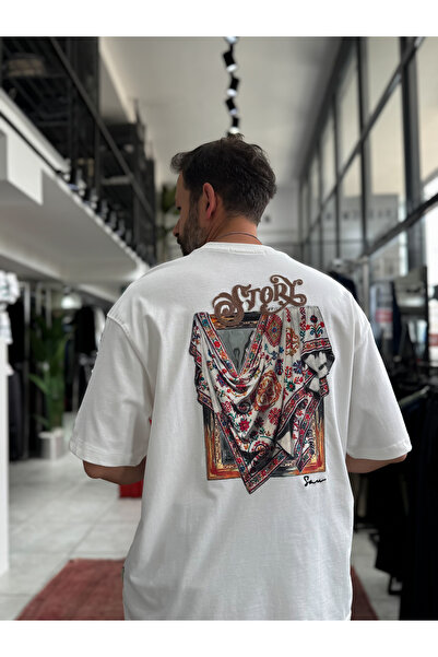 BYBASICMAN Beyaz Ayna Bandana Patchli Oversize T-Shirt SW-5182