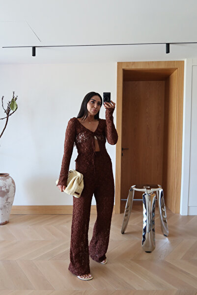 Özge Özgenç Lace Knitwear Blouse Pants Set