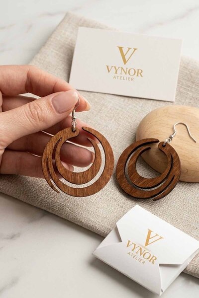 vynor atelier Women's Bohemian Natural Birch Wood Earrings Handmade Ethnic wi...