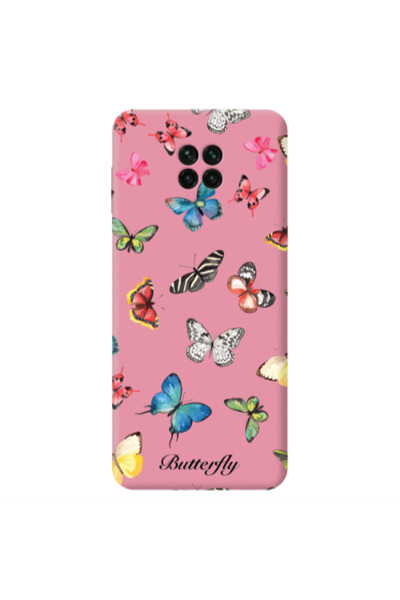Other Xiaomi Redmi Note 9 Pro Mixed Butterflys Pink Colored Silicone TPU Θήκη