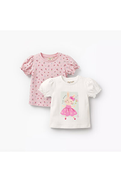Juniors Pack of 2 Round Neck Short Sleeves T-shirt with Assorted Prints
