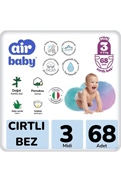 air baby Büyük Paket Midi Bebek Bezi 3 Numara 68 Adet 4-9 kg