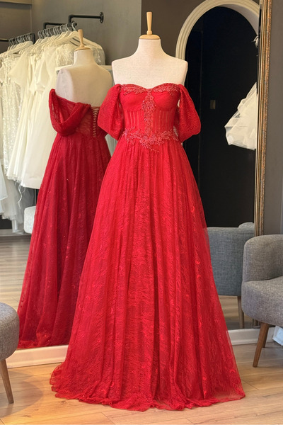 Lenta Moda Kırmızı Simli Lez Dantel Kaplama Abiye ve Kına Elbisesi