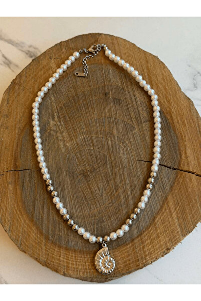 AngelsAccessories Ατσάλινο Κολιέ με Πέρλες και Κοχύλι