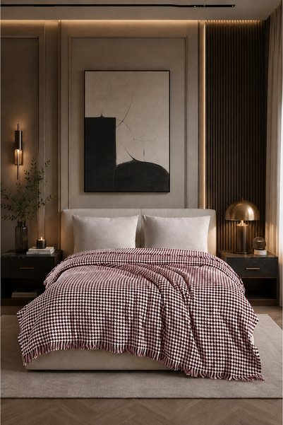 Cottonest Double Pike |   Decorative Bedspread with Crow's Feet Pattern |   200X220 cm