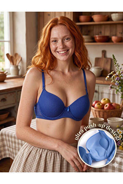 Lavint Homewear Saks Blue Ultra Push-Up Striped Supported Underwire Silicone ...
