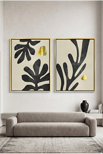 Jasmine Art Black and Gold Botanical Set of 2 Islamic Wall Art | Framed Canva...