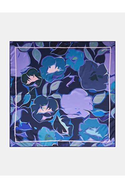 KYR Abstract Floral Pattern Scarf Navy Blue
