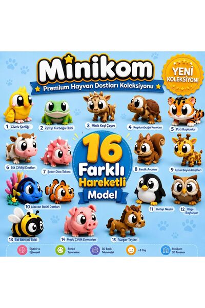 MİNİKOM`S Minikom Toplu 16`lı Set | 16 adet Hareketli Eğitici Set