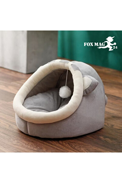 FOXMAG24 Culcuș pentru pisici, 30cm x 38cm, căsuță cu urechi, Gri