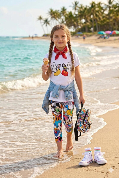 Argün kidss Minnie Patterned Children's Tights T-Shirt 2-Piece Bottom Top Set