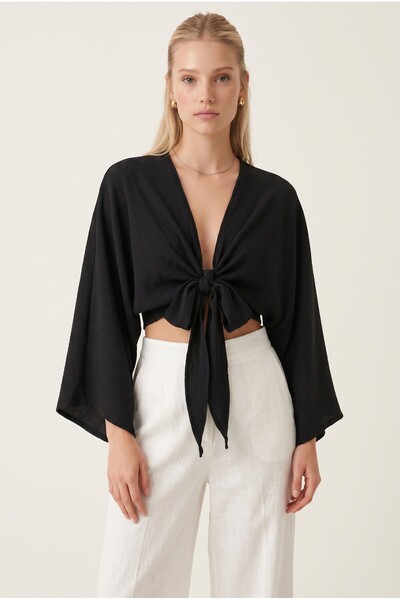 NOTHING Kadın Bağlamalı Esnek Kumaş Kimono VZ-111111111