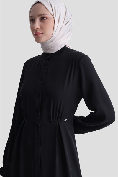 Armine Pileli Hakim Yaka Elbise Siyah