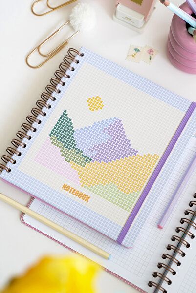 Matt Notebook 19X21 cm Square Elastic Spiral Hard Cover Notepad Checkered