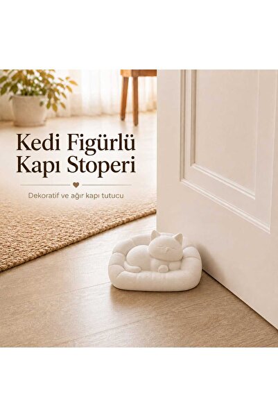 justone Kedi Figürlü Taş Tozu Kapı Stoperi Ağır Dekoratif Kapı Tutucu Kaydırm...