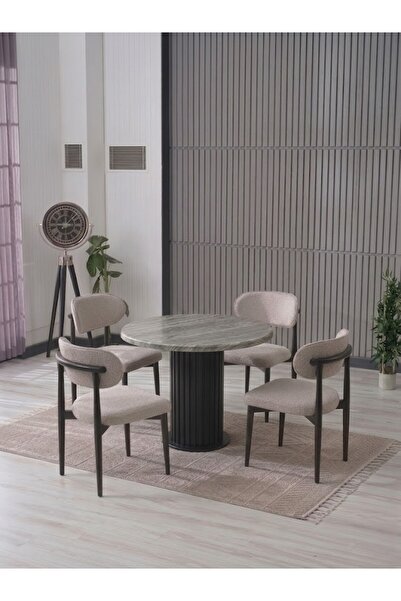 JoyMassa LİNA BOHEM 90x90 SİYAH YUVARLAK MASA & 4 POLO SANDALYE SETİ