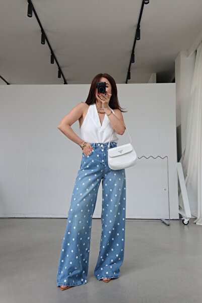 Özge Özgenç Polka Dot Printed Wideleg Jeans