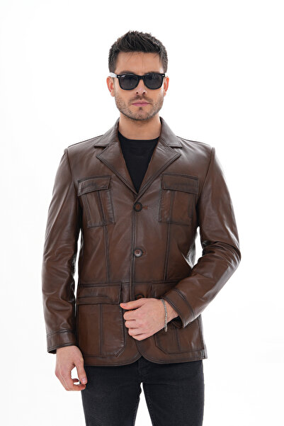 Metins Leather Erkek Hakiki Deri Ceket - Göğüs Cepli, Rahat Klasik Kalıp 1009...