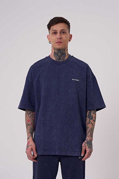 Machinist Tricou oversize de bază lavabil pentru bărbați, albastru noapte
