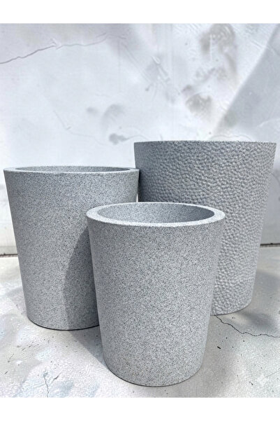 DEKA FORM Dekaform Trio Beton Görünümlü Dekoratif Plastik Saksı Şık Modern İç...