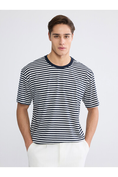 LC Waikiki Vizyon New Season Crew Neck Striped Combed Cotton Men's T-Shirt