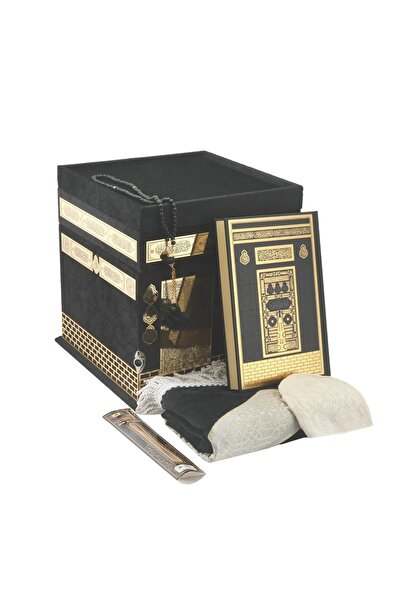 EFEAKS 29x29 Cm Hediyelik Seccade Kuran-ı Kerim Tesbih Kabe Maket Seti