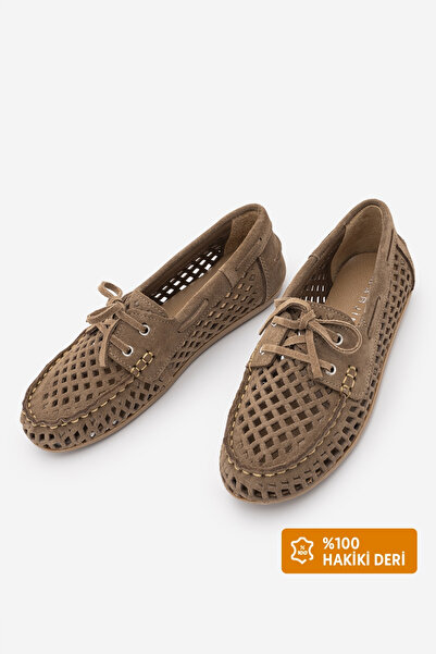 Marjin Women's Genuine Leather Loafer Perforated Lace-Up Casual Shoes Lunosi ...