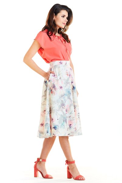 Awama Fusta A256 pentru dama Awama, Poliester, Cu flori, Alb/Albastru, XL