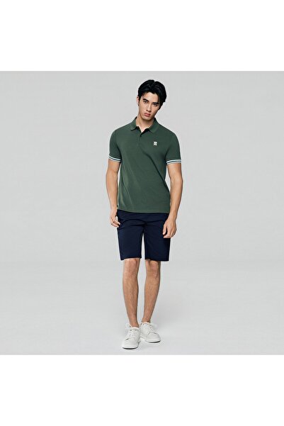 Giordano قميص بولو رجالي ضيق مطرز بلون سادة