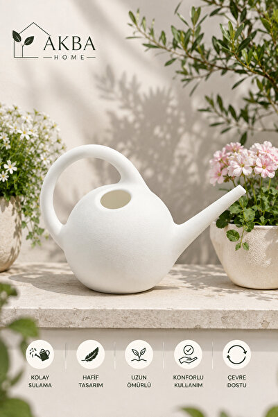 AKBA HOME Bahçe Sulama İbriği Yuvarlak Çiçek Sulama Kabı Beyaz 2,5 Litre