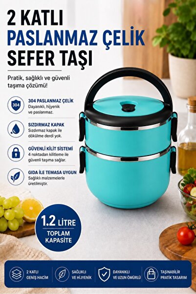 Sas Haus 2-Tier 1.2 Liter Stainless Steel Lunch Box with Leak-Proof Lid Food ...