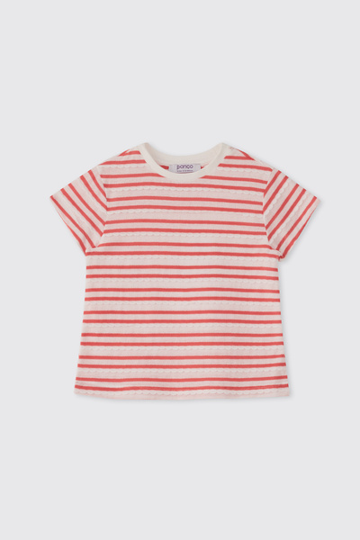 Panço Baby Girl Striped Patterned Coral T-Shirt